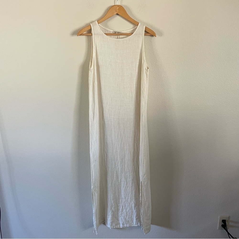 Francesca Bettini Italian 100% Linen Sleeveless Dress Cream Size Medium